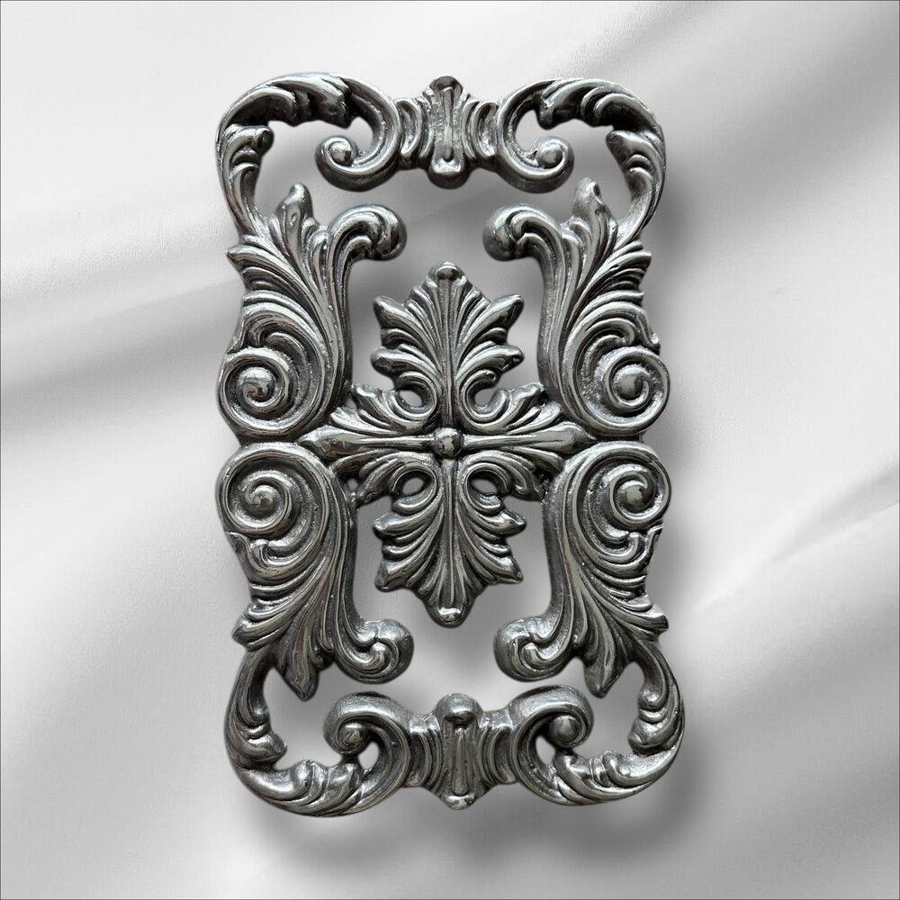 Ornate Silver Metal Trivet, 12 x 7.5 Decorative Baroque Hot Plate